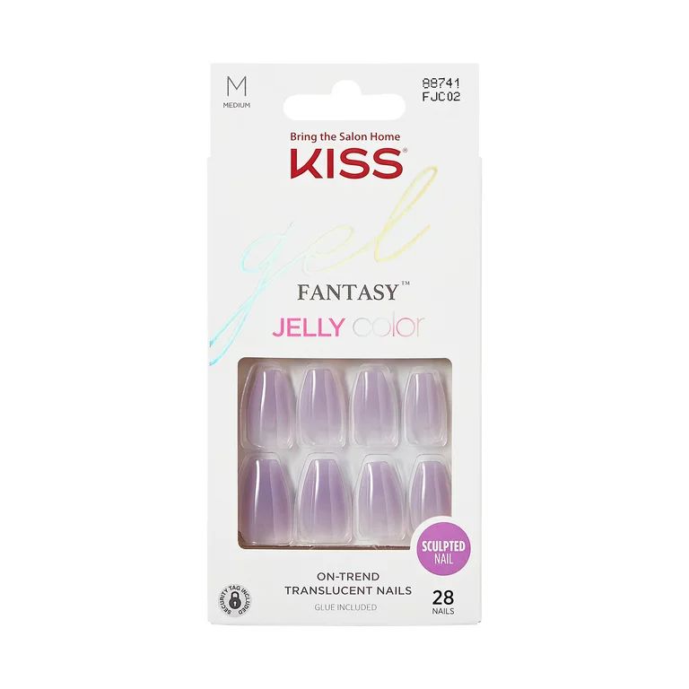 KISS Jelly Fantasy Medium Coffin Glue-On Nails, Glossy Medium Purple, 28 pieces | Walmart (US)