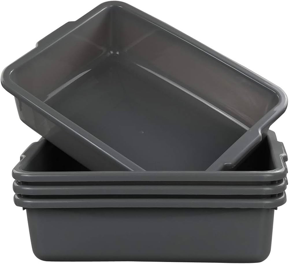 4-Pack Bus Tubs, Commercial Tote Box, Plastic Bus Box (13 L Capacity), Grey | Amazon (US)
