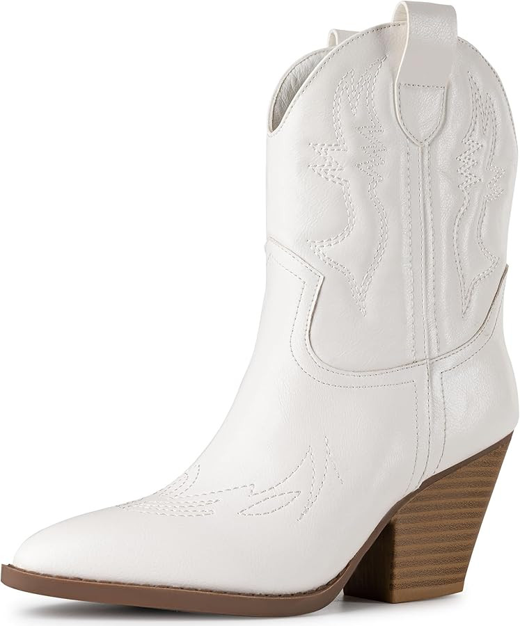Trary Women's Western Cowgirl Cowboy Boots,Pointe Toe Chunky Low Heel Pull-on Ankle Boots Fashion... | Amazon (US)