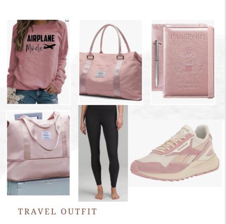 ✈️💕 Travel outfit 💕✈️
Pink Airplane Mode Sweatshirt * Blush Travel Tote * Blush Passport Holder * Pink Sneakers * Travel Leggings * Makeup Organizer 

#LTKtravel #LTKunder50 #LTKstyletip