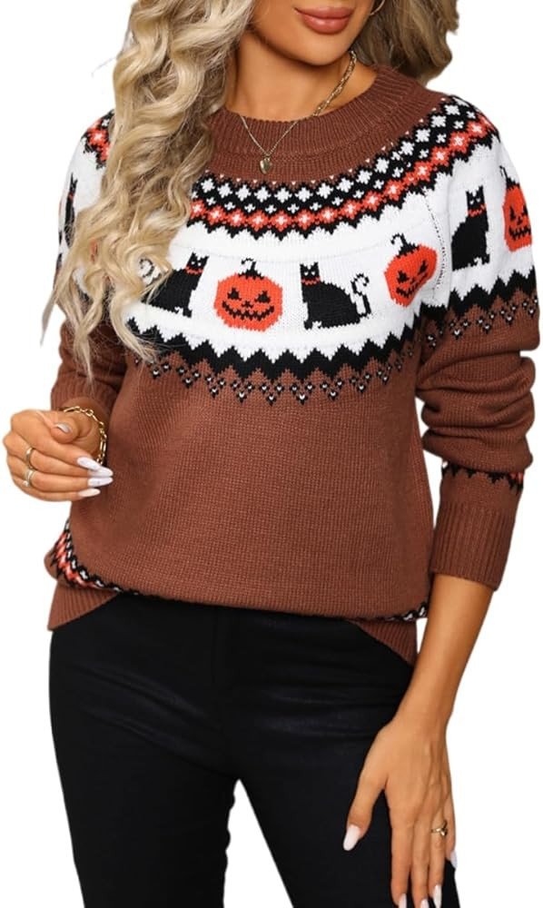 Halloween Knitted Pullover Sweaters Fall Winter Fashion Maple Leafs Pumpkin Clothes Fall Outfits ... | Amazon (US)