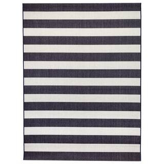 Hampton Bay Nautical Stripes Navy 8 ft. x 10 ft. Indoor/Outdoor Area Rug 3002408 | The Home Depot
