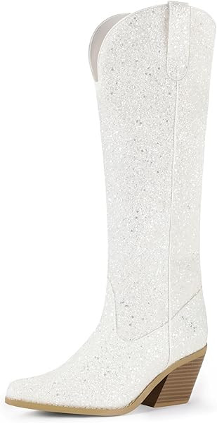 IDIFU IN3 Sparkly Cowboy Cowgirl Boots for Women Knee High Tall Long Glitter Dress Low Chunky Blo... | Amazon (US)