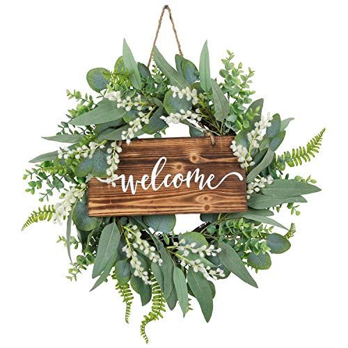 20 Inch Green Eucalyptus Wreath for Front Door- Handicraft Bamboo Frame with Versatile Silk Leave... | Amazon (US)