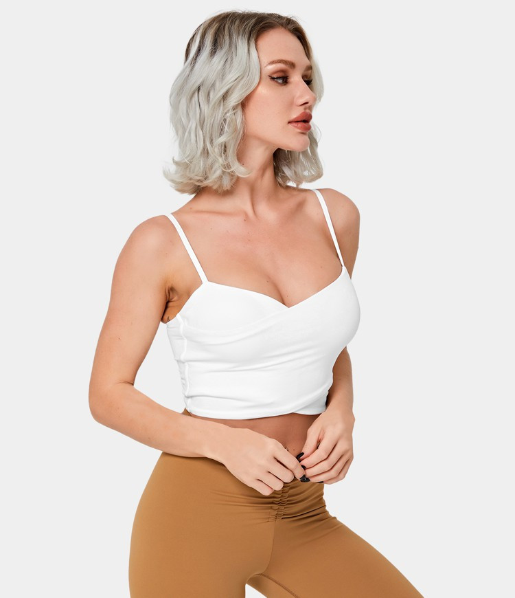 Spaghetti Strap Crossover Plain Cropped Tank Top | HALARA