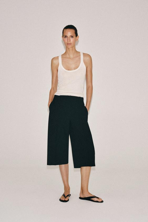 Zara - Zw Collection Straight Darted Bermuda Shorts - Beige - S - Woman | Zara US