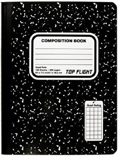 Top Flight Sewn Marble Composition Book, Black/White, Quad Rule, 4 Squares per Inch, 9.75 x 7.5 I... | Amazon (US)