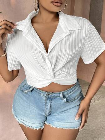 SHEIN Slayr Plus Twist Front Crop Blouse | SHEIN