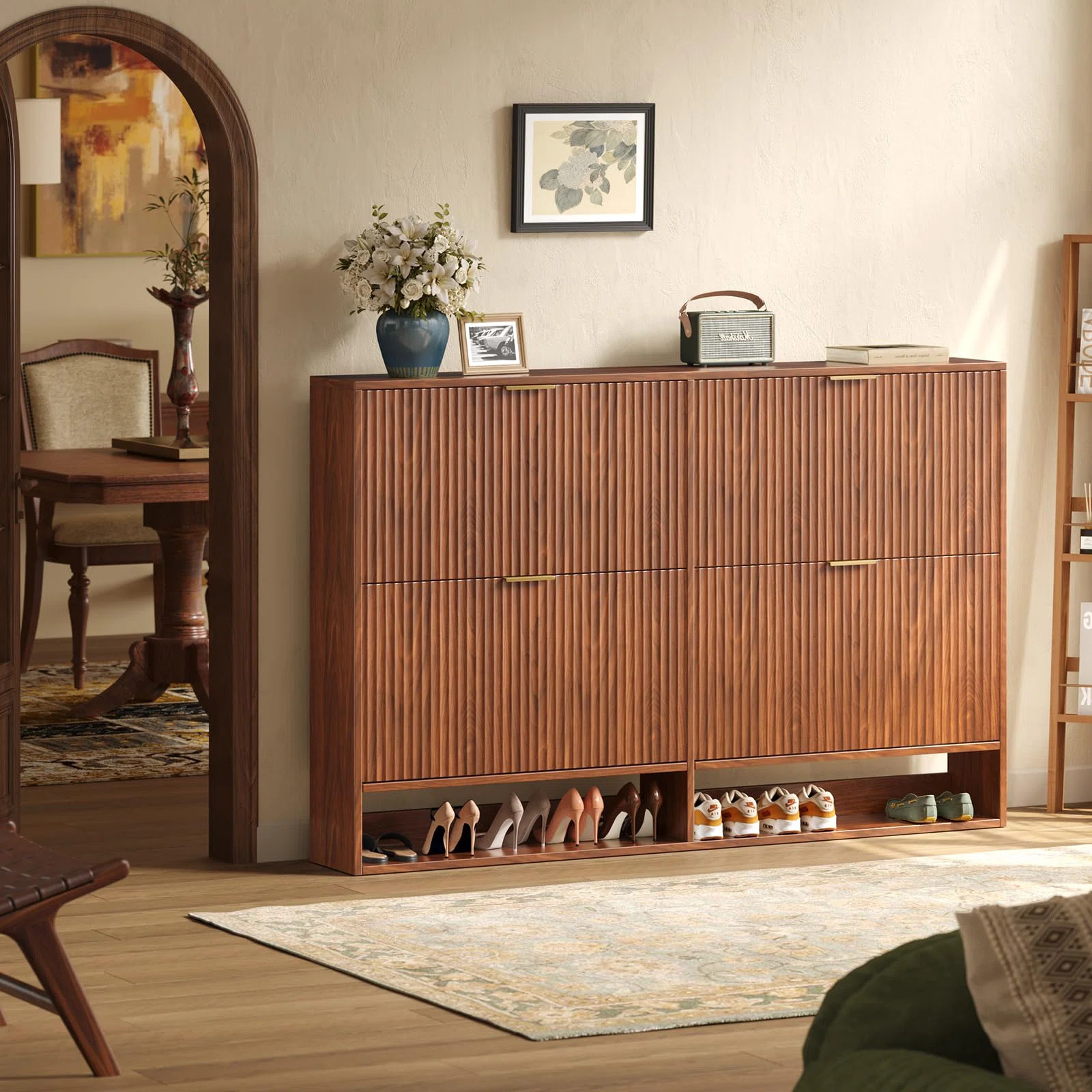 47.2''w Shoe Storage Cabinet For Entryway With 4 Flip Drawers, Fluted Slim Shoe Cabinet For Foyer... | Wayfair North America