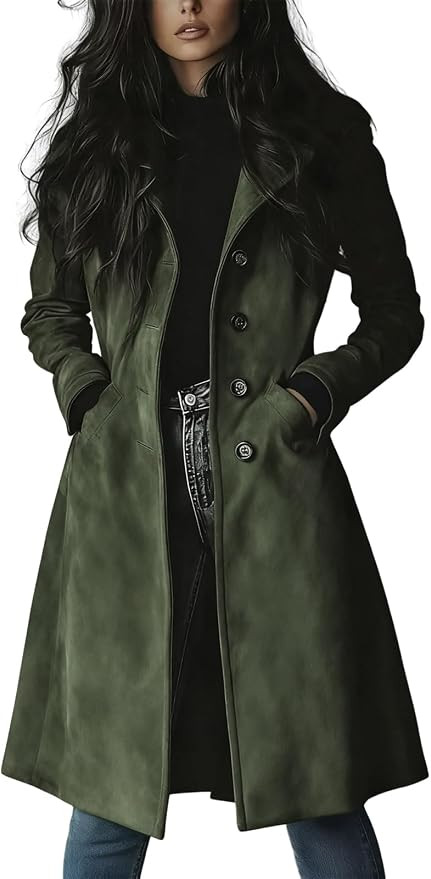utcoco Womens Long Suede Trench Coat Single Breasted Leather Trench Overcoat with Pocket | Amazon (US)