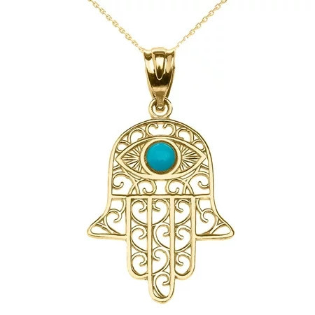 YELLOW GOLD HAMSA HAND WITH HAMSA HAND WITH TURQUOISE EVIL EYE PENDANT NECKLACE : 10K Pendant with 20 chain | Walmart (US)