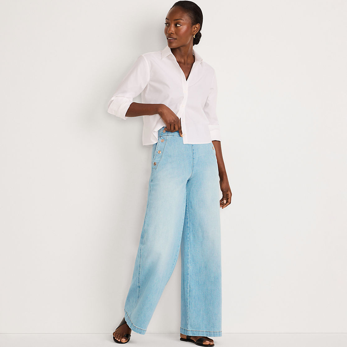 Women's Soft Denim High Rise Mariner Panel Extra Wide Leg Pants | Lands' End (US)