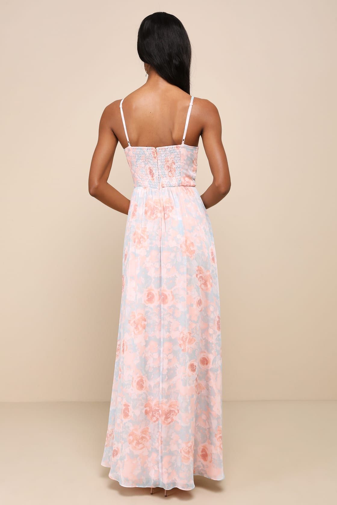 Exceptional Sweetness Peach Floral Chiffon Pleated Maxi Dress | Lulus