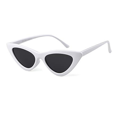 GIFIORE Retro Vintage Cat Eye Sunglasses for Women Trendy Small Cateye Sun Glasses (White Frame/Grey Lens) | Amazon (US)