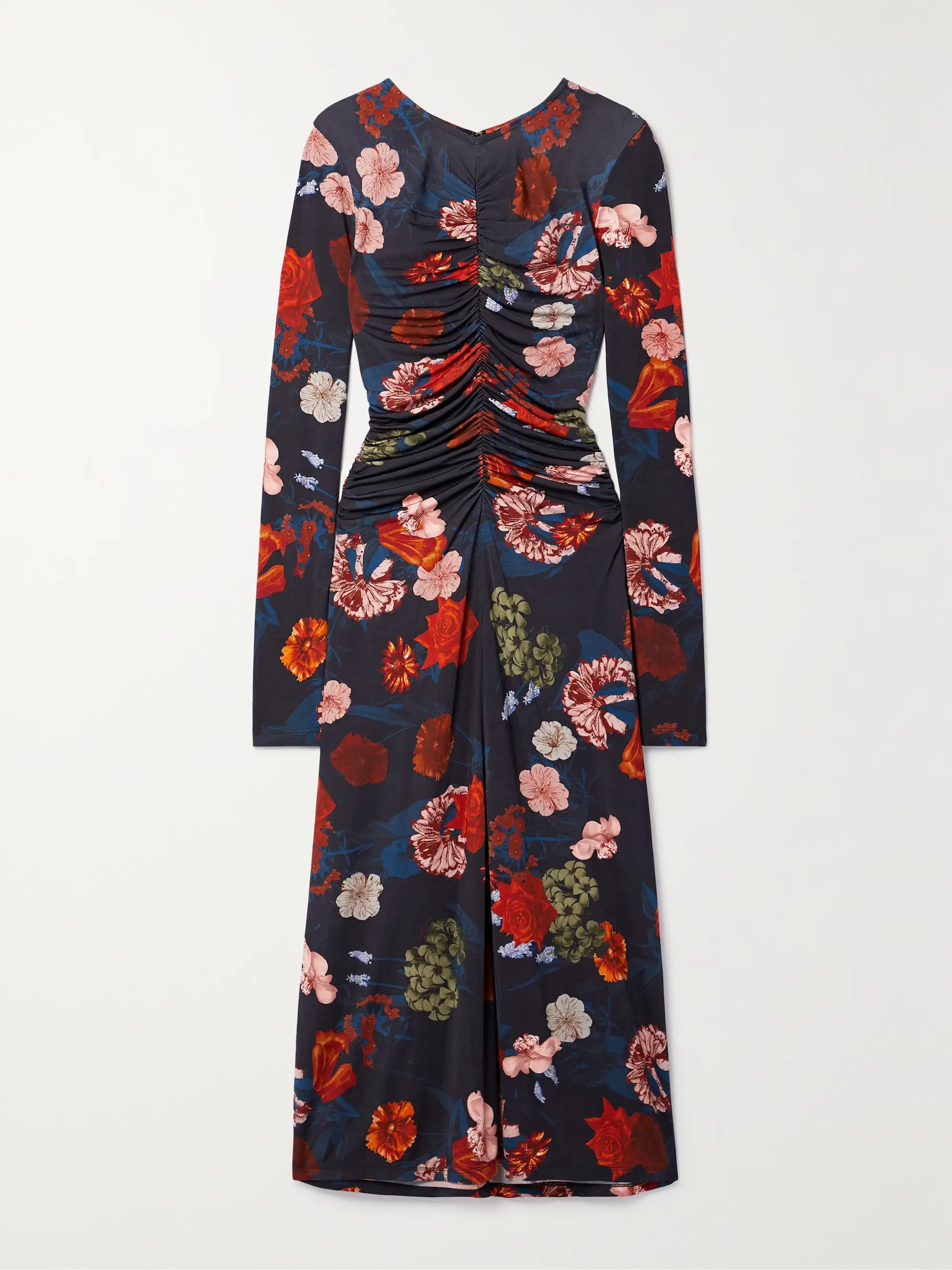 Maisy ruched floral-print cotton-jersey midi dress | NET-A-PORTER (US)