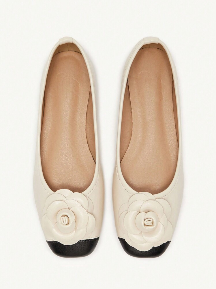 CUCCOO CHICEST Beige Floral Comfort Flat Slip-On Shoes For Women For Christmas Elegant Shoes Wedding Shoes Spring Shoes Bride Shoes | SHEIN