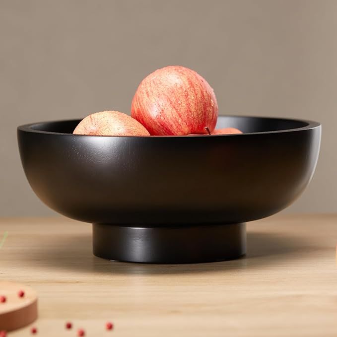 Black Wood Fruit Bowl for Kitchen Counter, 12-inch Diameter Large Wooden Fruit Bowl, Natural Wood... | Amazon (US)