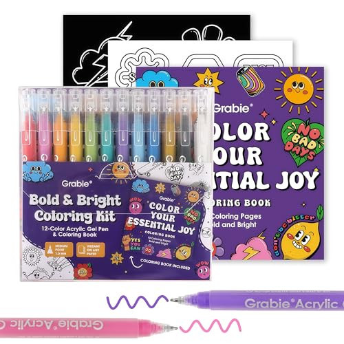 Grabie Coloring Kit, Acrylic Gel Pens Set with Coloring Book, 1.0mm Medium Tip Opaque Gel Pens for Adult Coloring Books, Drawing, Journaling, Planner, Art Supplies Gift Set of 12 Essential Colors | Amazon (US)