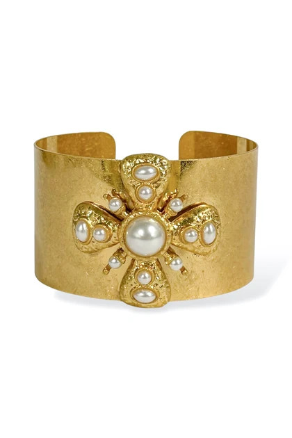 Aleah Cream and Gold Byzantine Cross Cuff Bracelet | The Willow Tree