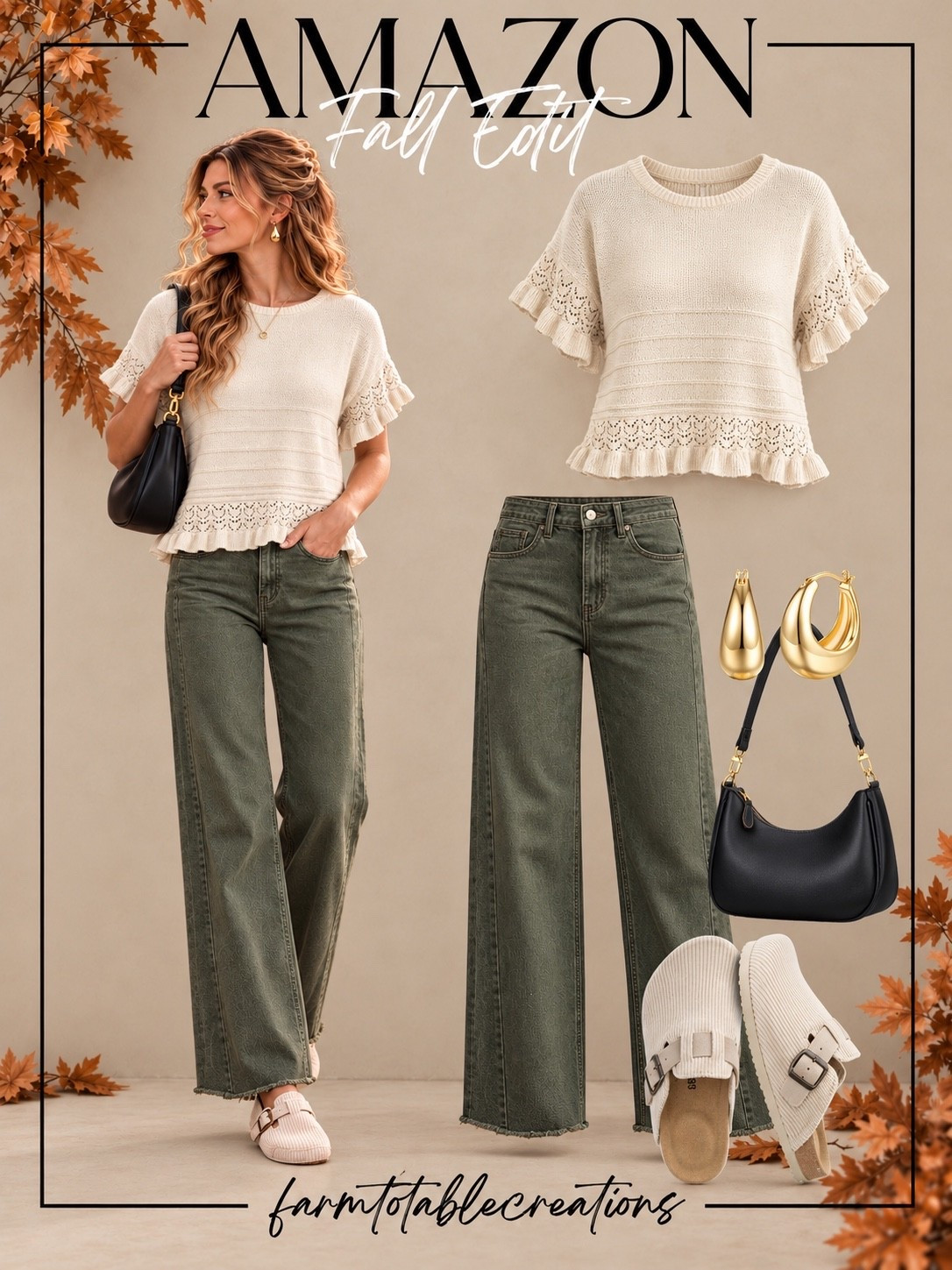 Amazon Fall Fashion Finds | Effortlessly Chic & Cozy 🍂🤎

Elevate your everyday fall wardrobe with these gorgeous Amazon fashion finds! 🍁✨ I’m loving the combination of soft ivory, earthy olive green, and classic black for a look that’s effortlessly stylish and comfortable. From the feminine crochet-detail sweater and flattering wide-leg jeans to the cozy buckle clogs, every piece creates the perfect casual-chic fall outfit!

This outfit is perfect for weekend errands, coffee dates, casual lunches, or simply enjoying a beautiful fall day. The delicate gold jewelry adds a touch of elegance, while the classic black shoulder bag pulls everything together for a polished, designer-inspired look. These versatile pieces are easy to mix and match throughout the season! 🤎🍂

Follow @farmtotablecreations on Instagram for more cozy home finds and trending decor.

#LTKStyle #LTKFashion #AmazonFinds #AmazonFashion #AmazonStyle #FallFashion #FallOutfitIdeas #FallWardrobe #CasualChic #CozyFallStyle #WideLegJeans #FallSweaters #AmazonOutfits #EverydayStyle #NeutralOutfits #OliveGreen #AffordableFashion #DesignerInspired #AutumnStyle #LTKFinds