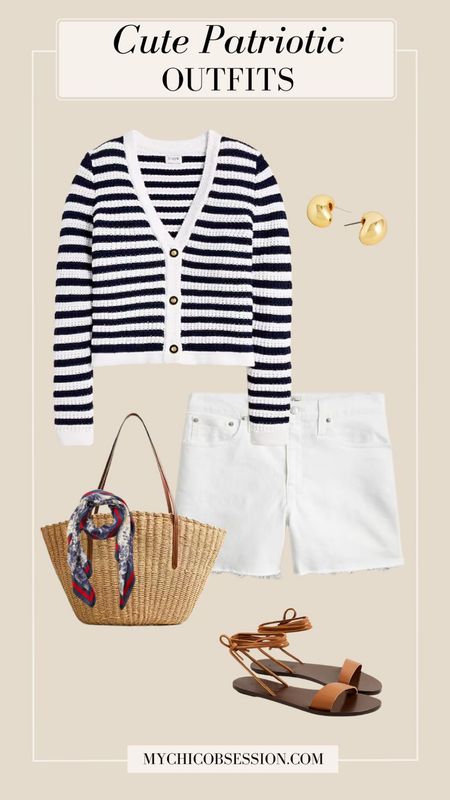 If you have a blue striped top or cardigan in your wardrobe, pull it out to embrace the nautical nuances of Memorial Day or the Fourth of July.

Paired with a crisp pair of white shorts, this outfit combines the laid-back elegance of seaside fashion with the patriotic hues of the holiday, ensuring you look both stylish and season-appropriate. Accessorize with a basket tote, gold hoops and strappy sandals.



#LTKStyleTip #LTKSeasonal
