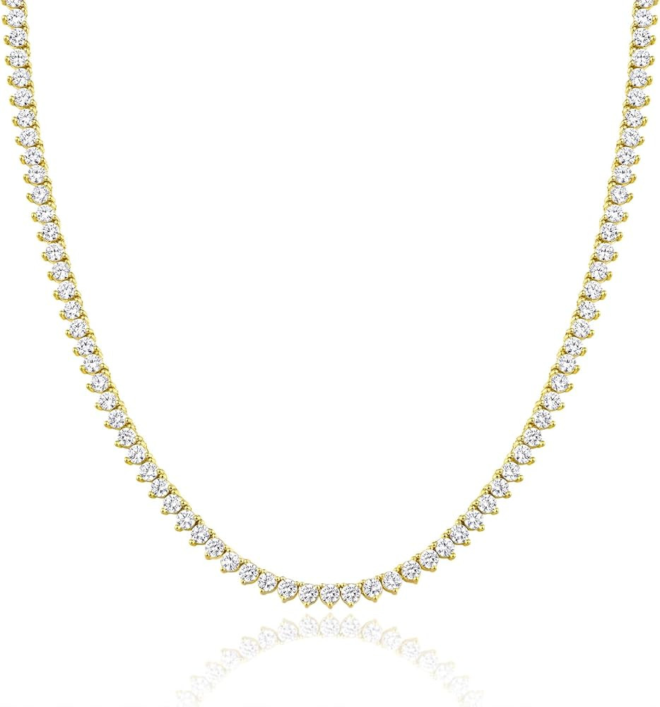 Gemsme Tennis Necklaces for Women, 18K Gold or White Gold Plated 3mm Round Cubic Zirconia Tennis ... | Amazon (US)