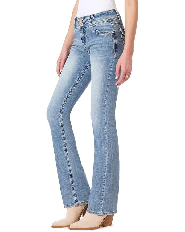 WallFlower Women's Luscious Curvy Bootcut Mid-Rise Insta Stretch Juniors Jeans | Amazon (US)