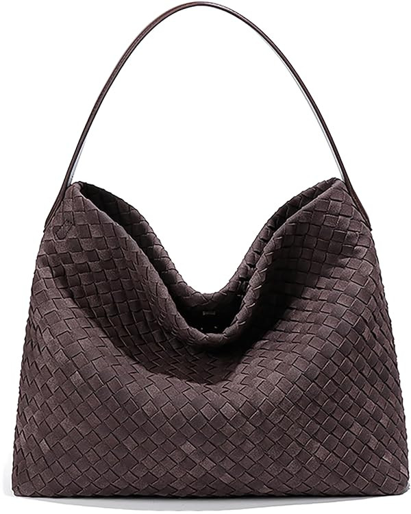 Woven Suede Shoulder Bag for Women Suede Hobo Bag Tote Elegant Handbag Satchel for Work Travel | Amazon (US)