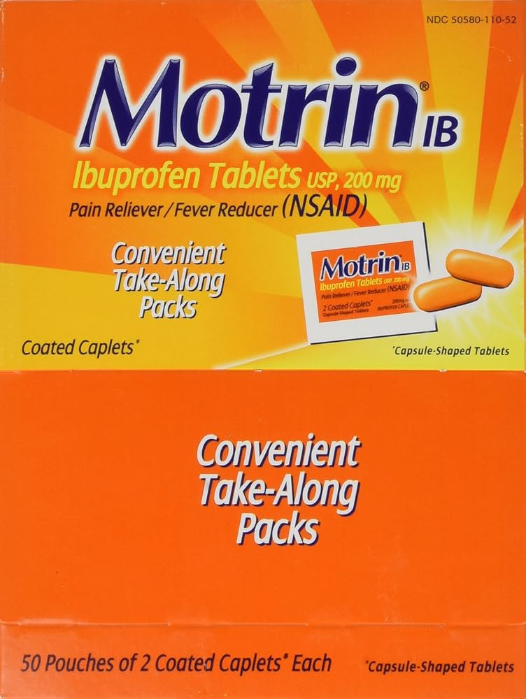 Motrin IB, Ibuprofen 200mg Tablets for Fever, Muscle, Headache & Pain Relief, 50 Count, Pack of 2 | Amazon (US)