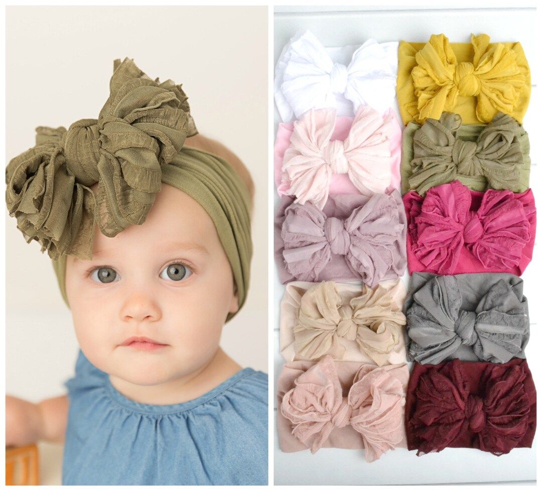 Big Ruffle Bow Nylon headband, baby headbands, newborn headband, one size fits ALL, baby headwrap... | Etsy (US)