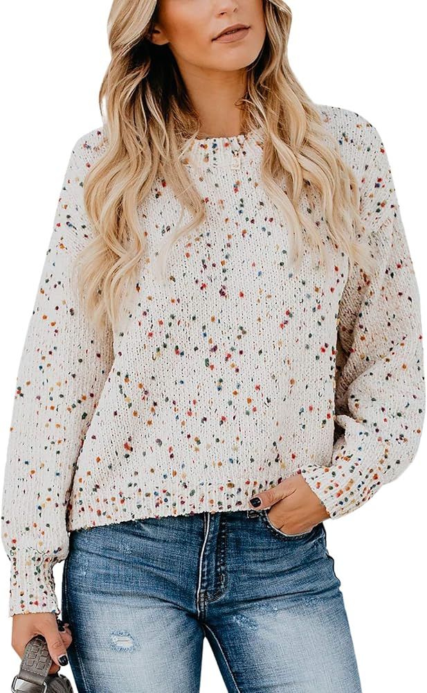 Women's Color Dot Knit Sweaters Crew Neck Long Sleeve Casual Knitted Jumper Tops | Amazon (US)
