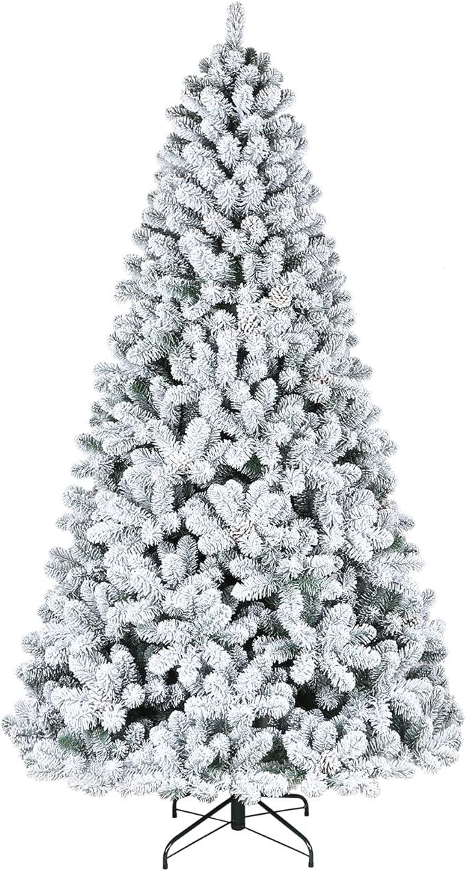 Amazon.com: Hykolity 6ft Snow Flocked Artificial Christmas Tree with Pine Cones, 764 Tips, Metal ... | Amazon (US)