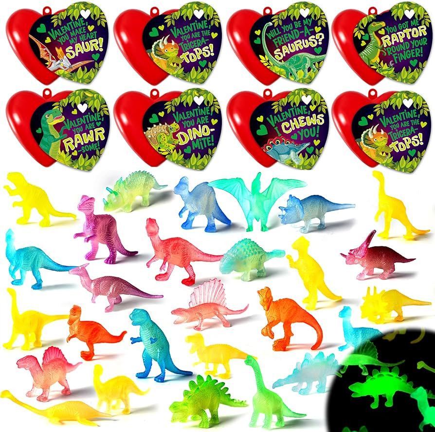 JOYIN 28 Packs Valentines Day Greeting Cards with Glow in dark Dinosaur Toys and Heart Shells for... | Amazon (US)