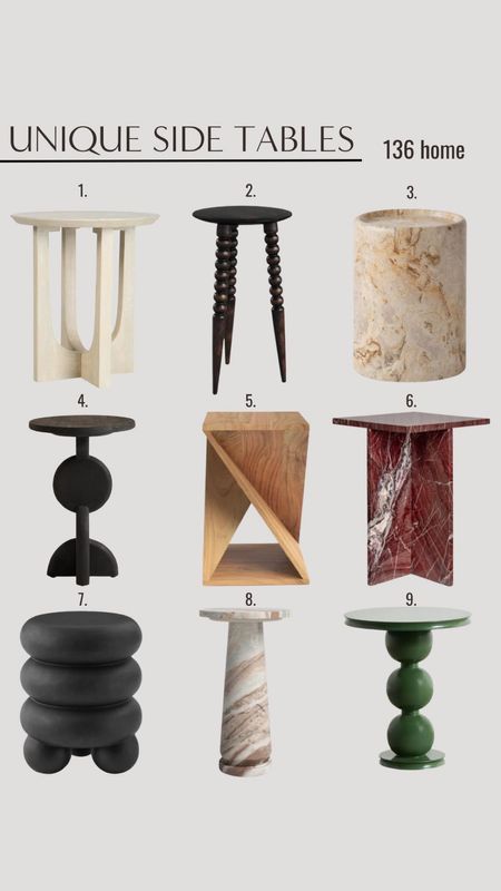 Unique Side Tables #uniquesidetable #sidetable #table #furniture #interiordesign #interiordecor #homedecor #homedesign #homedecorfinds #moodboard 

#LTKstyletip #LTKhome #LTKsalealert