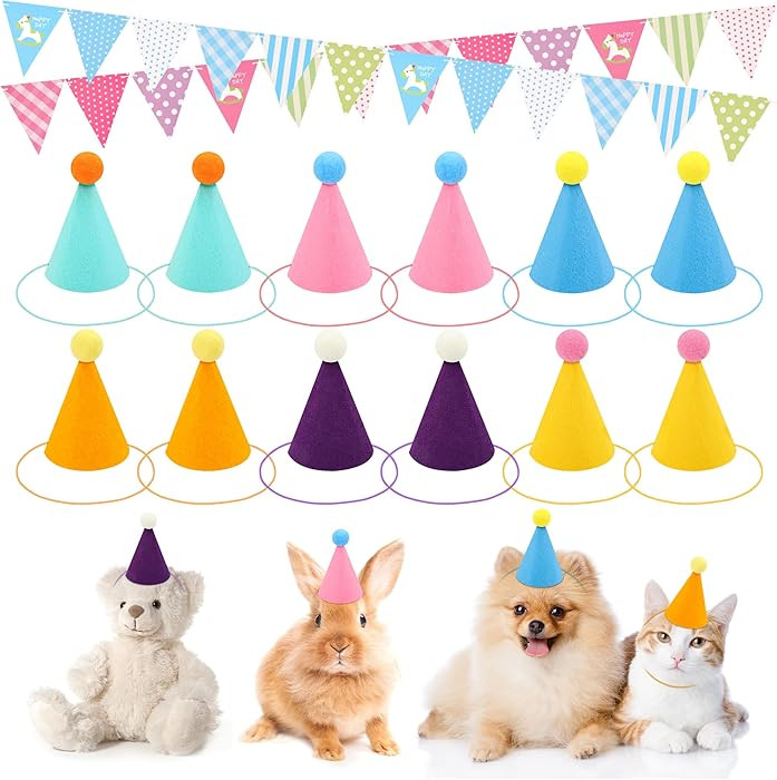 Windspeed 12 Mini Party Hat for Stuffed Animal with 2P Celebration Banner for Animal Birthday Par... | Amazon (US)