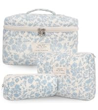 3Pcs Cotton Quilted Makeup Bag Large Travel Cosmetic Bag Coquette Makeup Pouch Cute Aesthetic Flo... | Amazon (US)