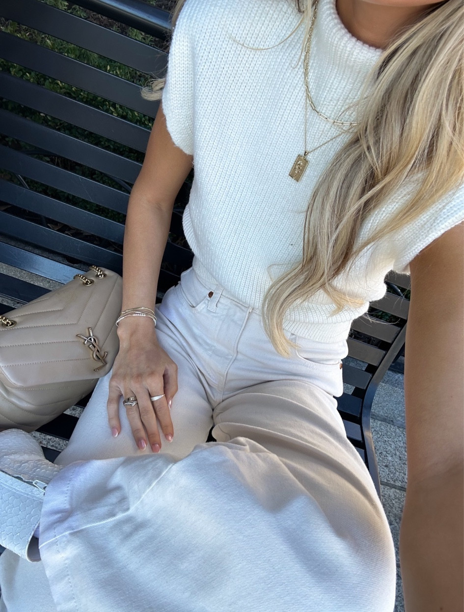 white outfit ☁️

#brunchoutfit #allwhite #goldjewerly #ysl #widelegjeans 

#LTKworkwear #LTKMostLoved #LTKshoecrush