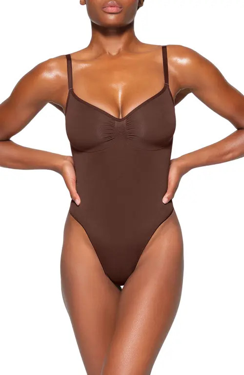 SKIMS Seamless Sculpt Thong Bodysuit in Cocoa at Nordstrom, Size Large | Nordstrom
