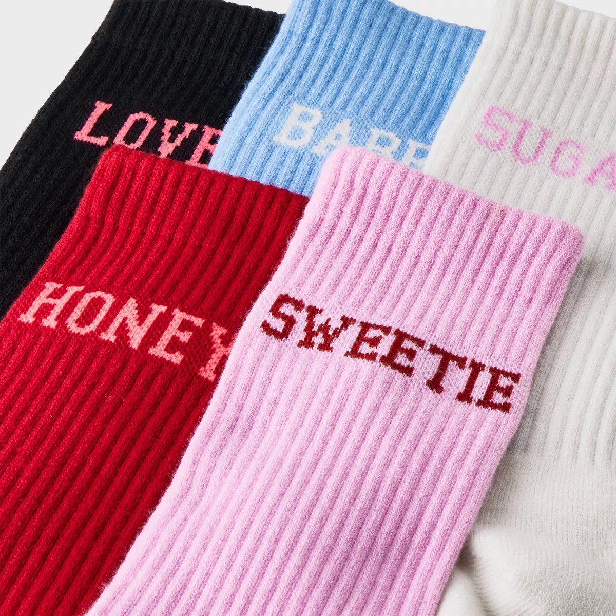 Women's Nicknames Valentine's Day 5pk Sporty Ribbed Crew Socks - Assorted Color 4-10 | Target