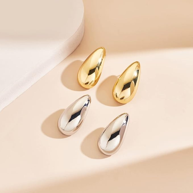 MUYAN Long Waterdrop Earrings for Women Polished Brushed Droplet Earrings,Gold & Silver | Amazon (US)