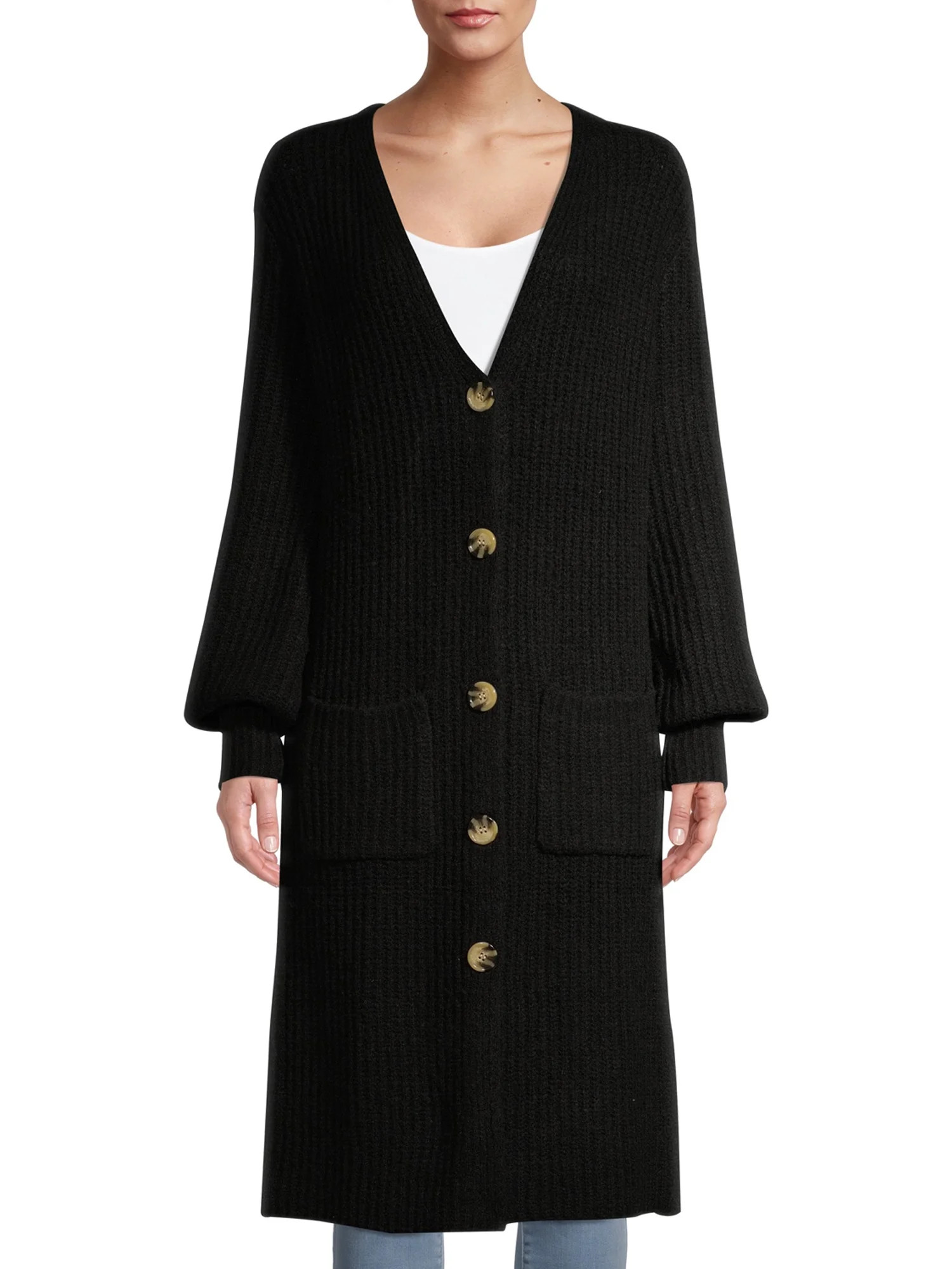 No Boundaries Juniors' Button Front Mossy Cardigan with Balloon Sleeves | Walmart (US)