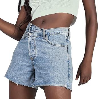 Genleck Womens Crossover Jean Shorts - Stretch High Waisted Trendy Denim Shorts Curvy Casual Summ... | Amazon (US)