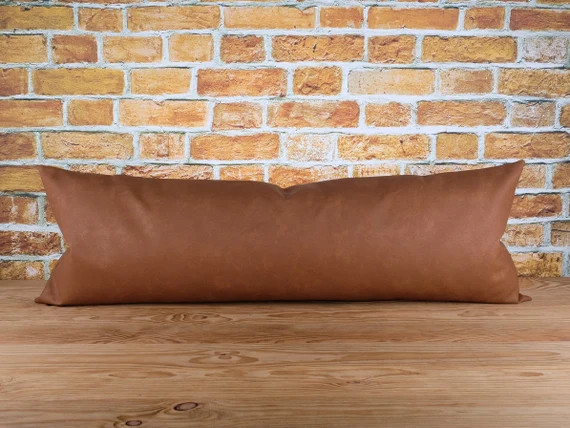 Faux Leather Extra Long Lumbar Throw Pillow Cover  Cognac | Etsy | Etsy (US)