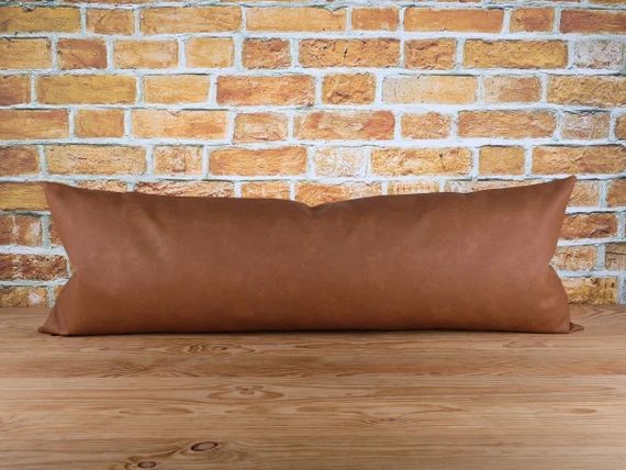 Faux Leather Extra Long Lumbar Throw Pillow Cover  Cognac | Etsy | Etsy (US)