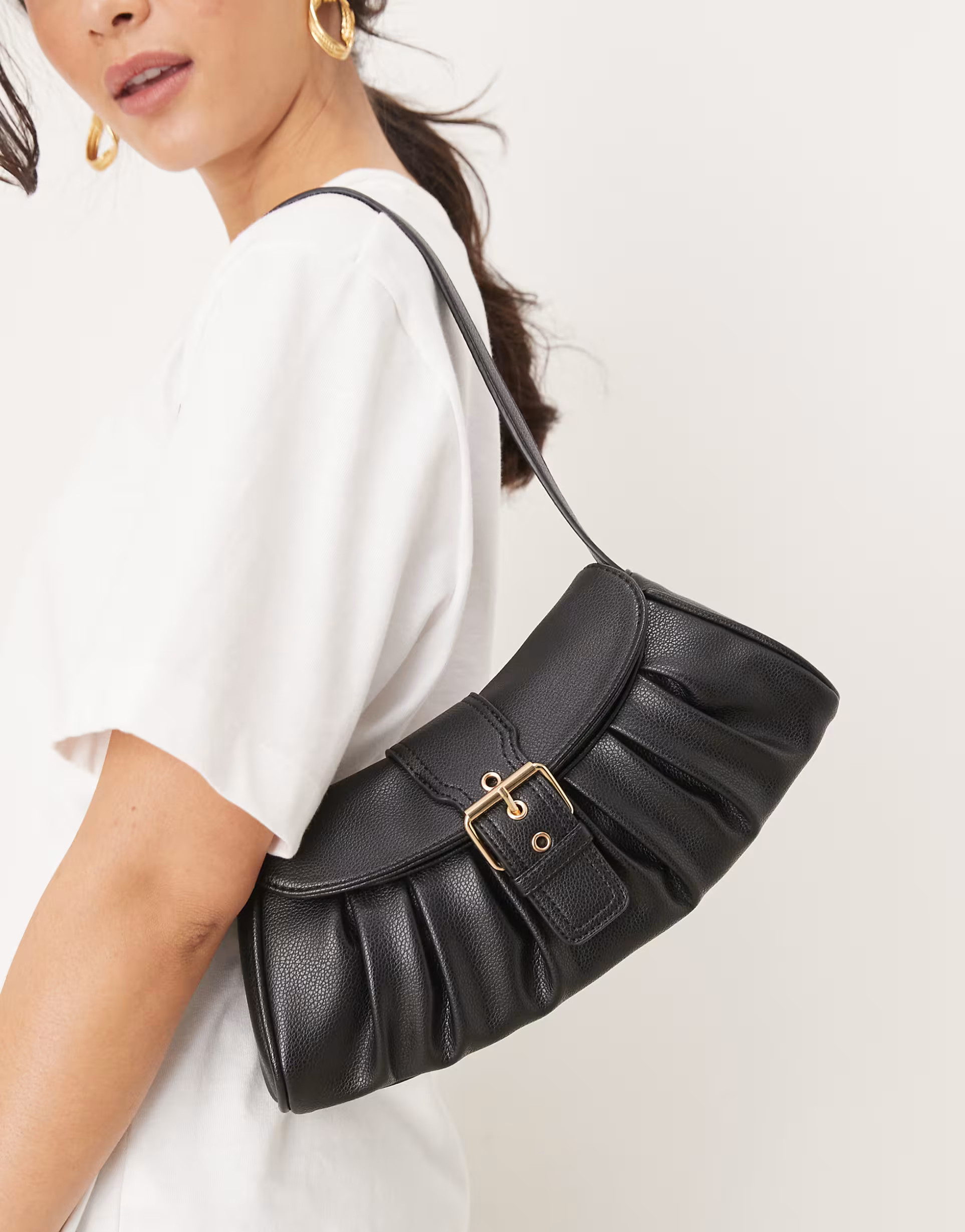 Glamorous rouched buckle detail shoulder bag in black | ASOS (Global)
