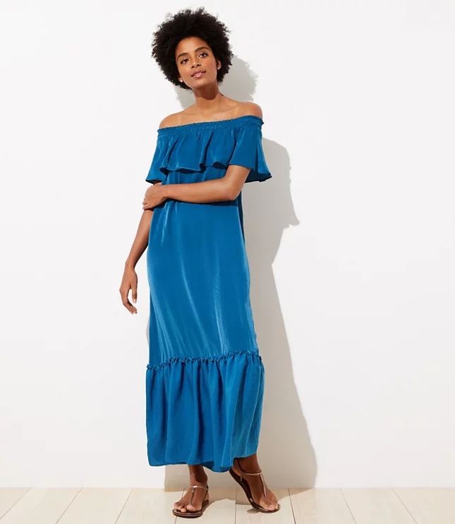 LOFT Beach Satin Off The Shoulder Dress | LOFT