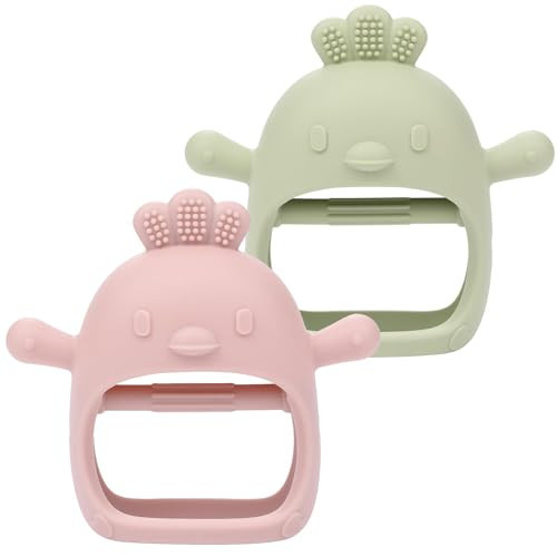 Baby Teething Toys, Soft Silicone Baby Teether Toys for 0-6 Months, Anti-Drop Hand Wrist Wearable Teether, Chew Toys for Sucking Needs, Baby Mitten Teether for Soothing Sore Gum | Amazon (US)