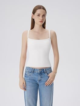 SUUKSESS Women Built in Bra Tank Tops Double Line Going Out Basic Square Neck Camisole Top | Amazon (US)