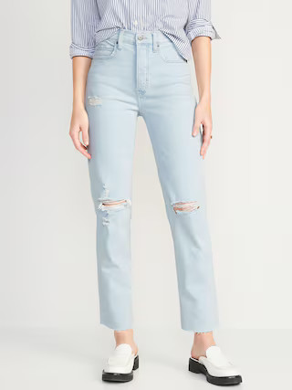 Extra High-Waisted Button-Fly Sky-Hi Straight Ripped Jeans for Women | Old Navy (US)