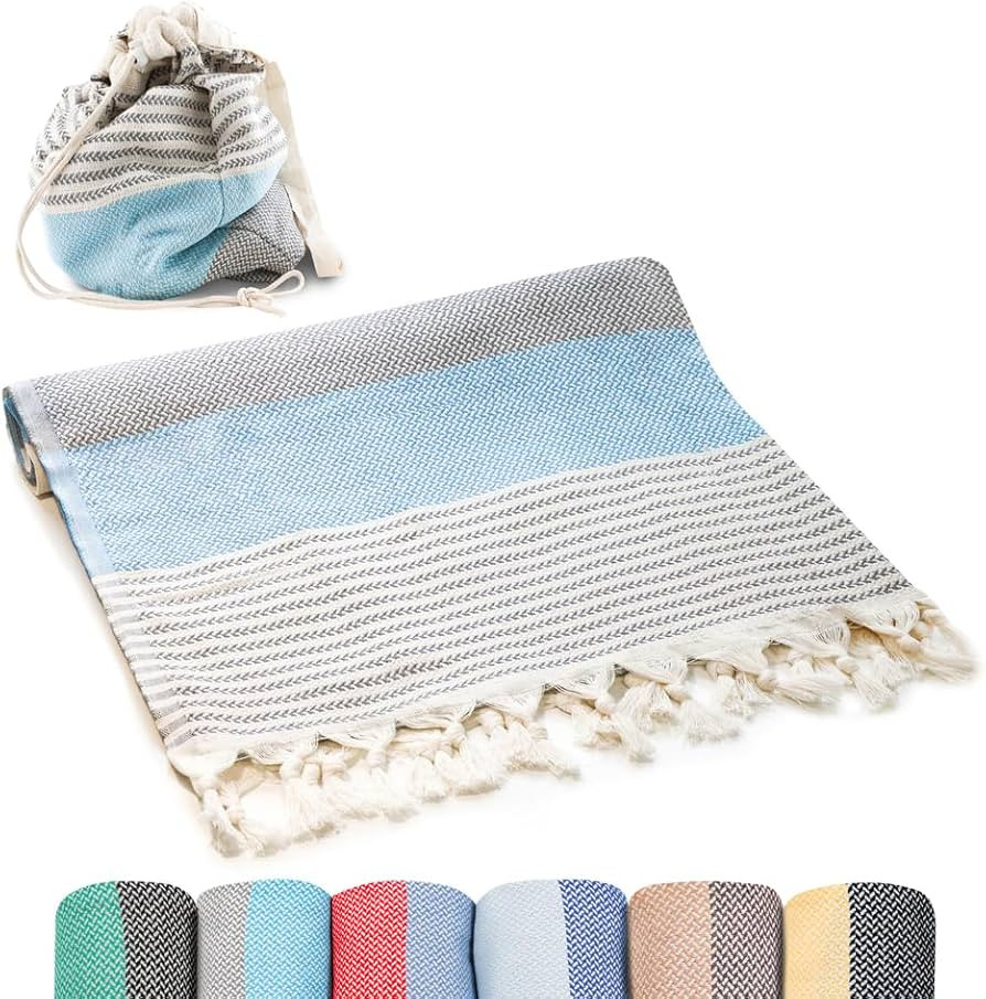 ATANI Turkish Beach Towel (71x39 Inches), Converts to a Bag, Oversized 100% Cotton Bath Towels Li... | Amazon (US)